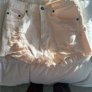 LF Cream Distressed Jean Shorts